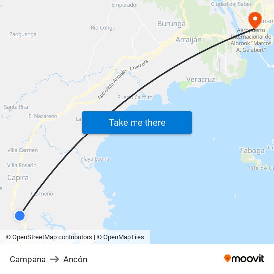 Campana to Ancón map