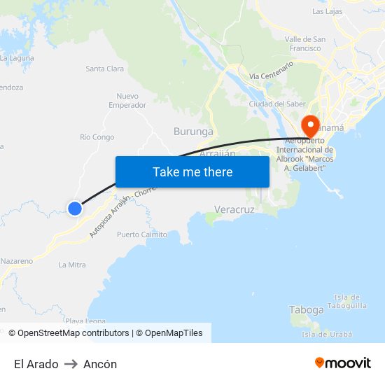 El Arado to Ancón map