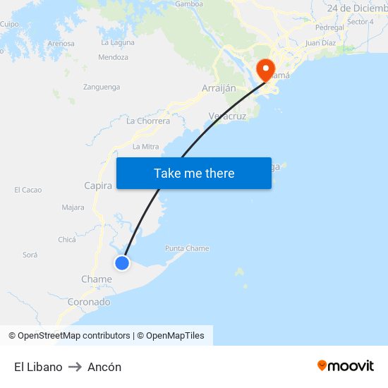 El Libano to Ancón map