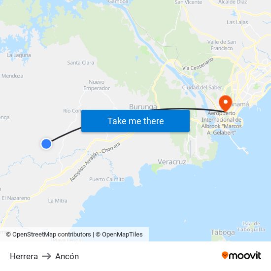Herrera to Ancón map