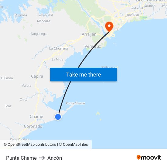 Punta Chame to Ancón map