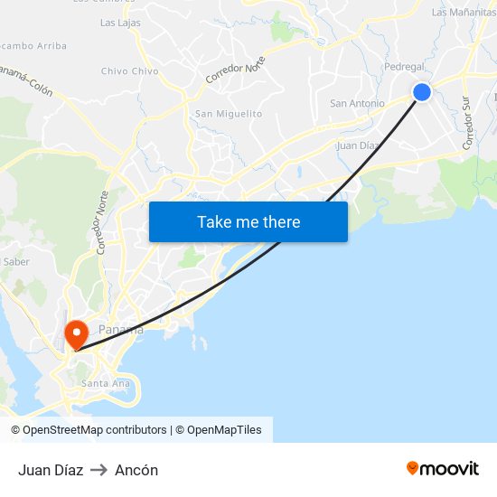 Juan Díaz to Ancón map