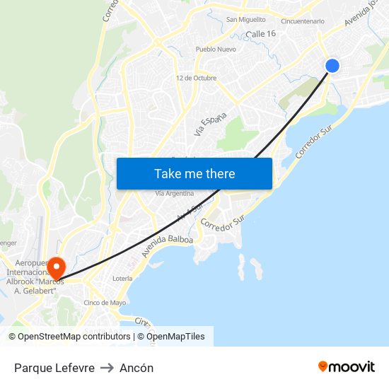 Parque Lefevre to Ancón map