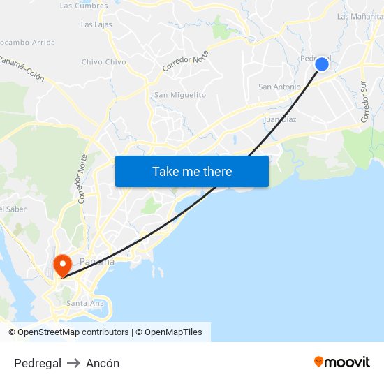 Pedregal to Ancón map