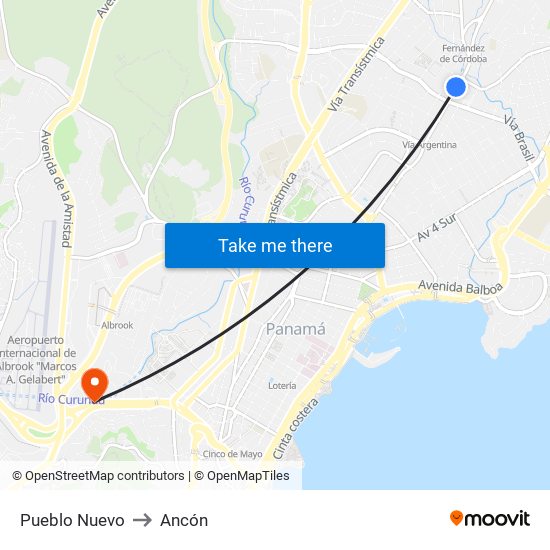 Pueblo Nuevo to Ancón map