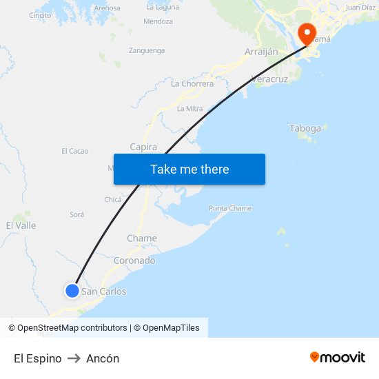 El Espino to Ancón map
