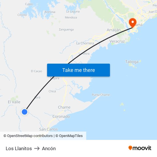 Los Llanitos to Ancón map