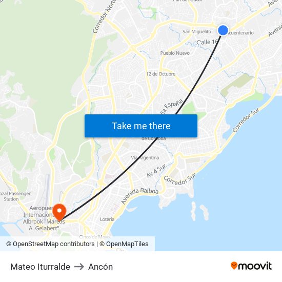 Mateo Iturralde to Ancón map