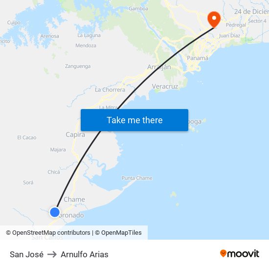 San José to Arnulfo Arias map