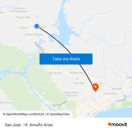 San Juan to Arnulfo Arias map