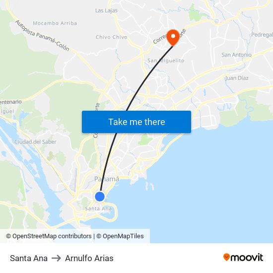 Santa Ana to Arnulfo Arias map