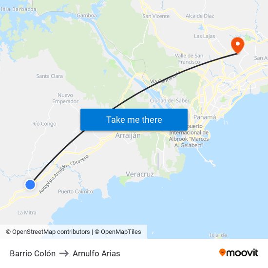 Barrio Colón to Arnulfo Arias map