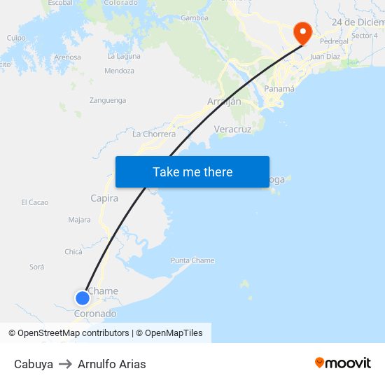 Cabuya to Arnulfo Arias map
