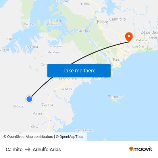 Caimito to Arnulfo Arias map