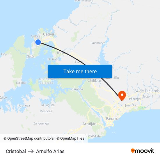 Cristóbal to Arnulfo Arias map