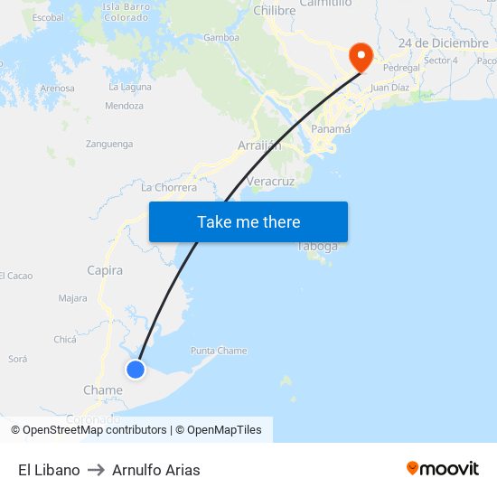 El Libano to Arnulfo Arias map