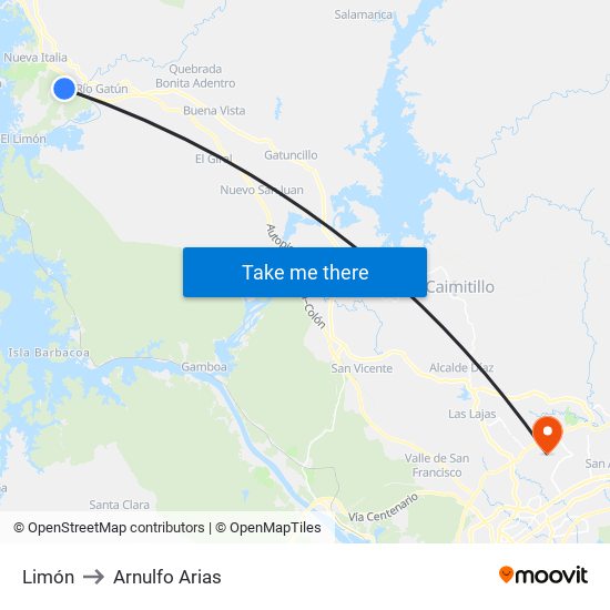 Limón to Arnulfo Arias map