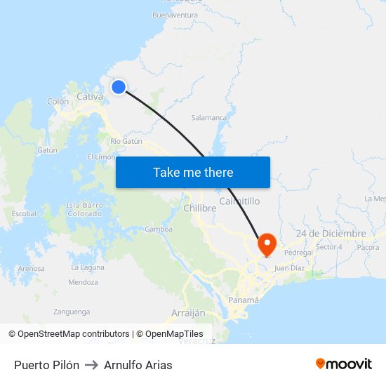 Puerto Pilón to Arnulfo Arias map