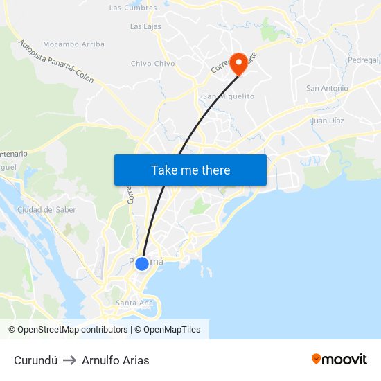 Curundú to Arnulfo Arias map