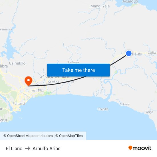 El Llano to Arnulfo Arias map