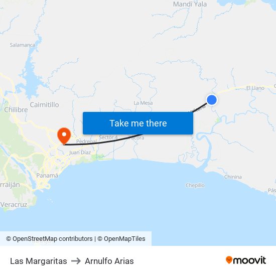 Las Margaritas to Arnulfo Arias map