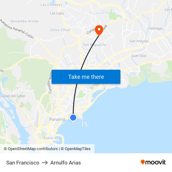 San Francisco to Arnulfo Arias map