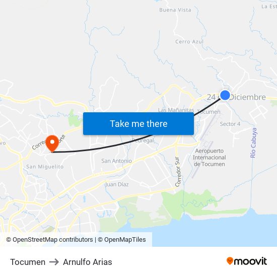 Tocumen to Arnulfo Arias map