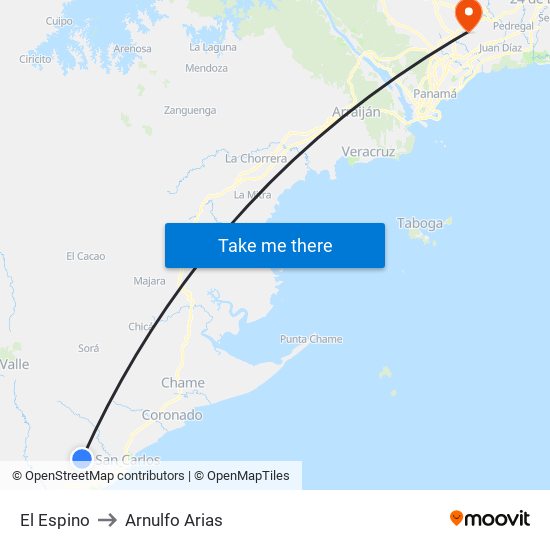 El Espino to Arnulfo Arias map