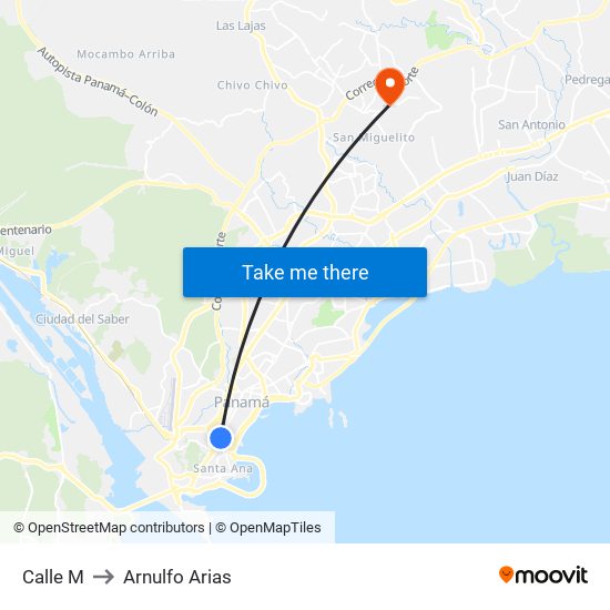Calle M to Arnulfo Arias map