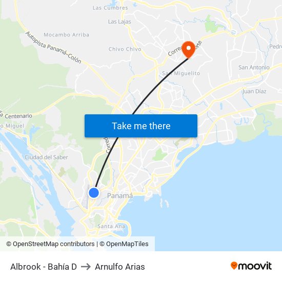 Albrook - Bahía D to Arnulfo Arias map