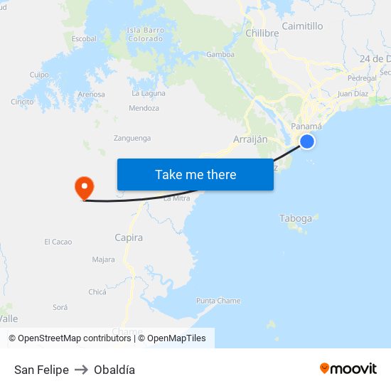 San Felipe to Obaldía map