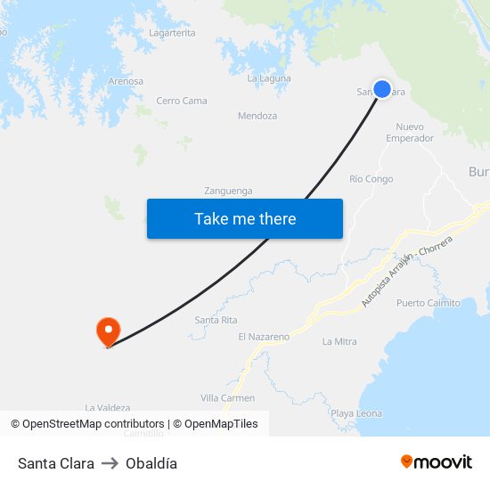 Santa Clara to Obaldía map