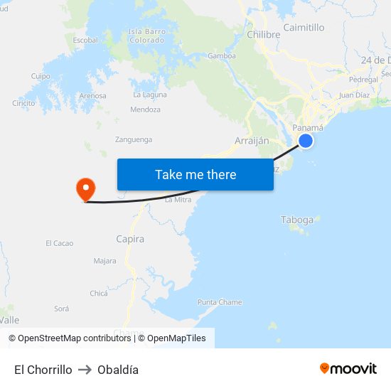 El Chorrillo to Obaldía map