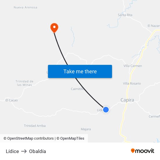 Lídice to Obaldía map
