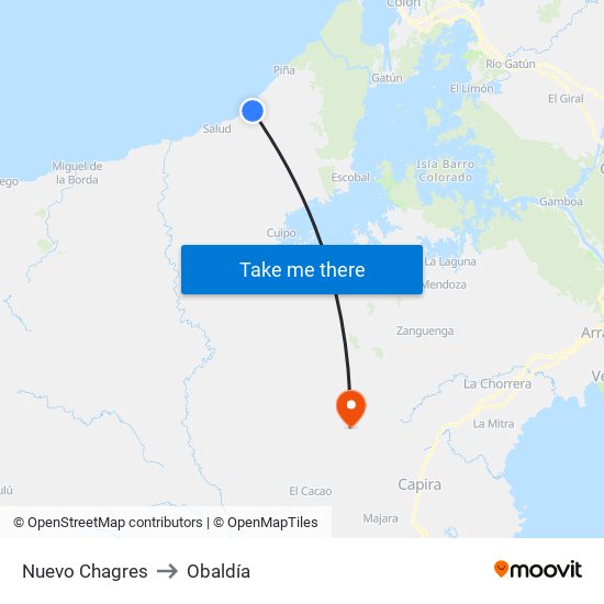Nuevo Chagres to Obaldía map