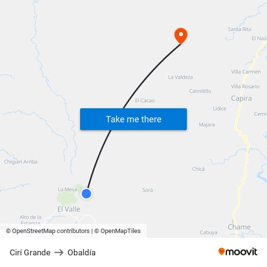 Cirí Grande to Obaldía map