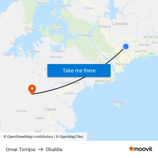 Omar Torrijos to Obaldía map
