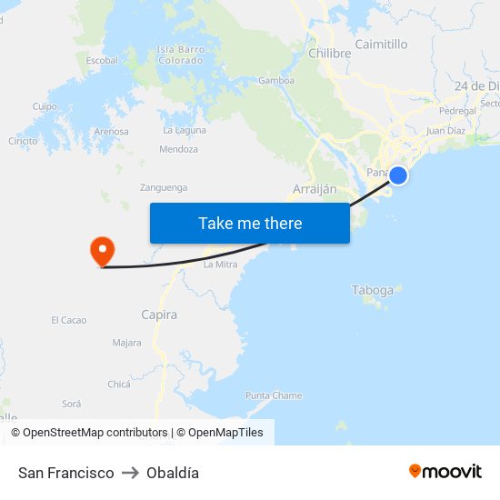 San Francisco to Obaldía map
