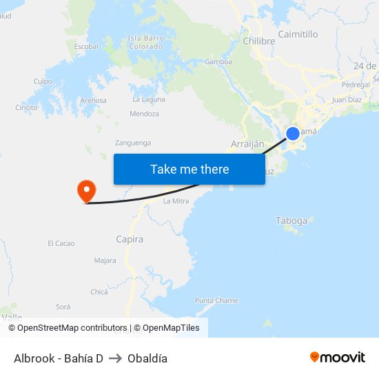 Albrook - Bahía D to Obaldía map