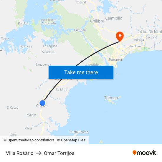 Villa Rosario to Omar Torrijos map