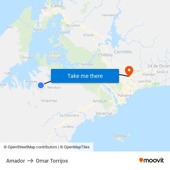 Amador to Omar Torrijos map