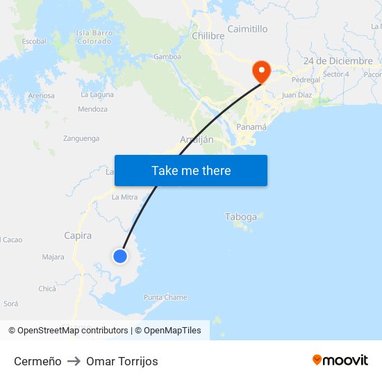 Cermeño to Omar Torrijos map