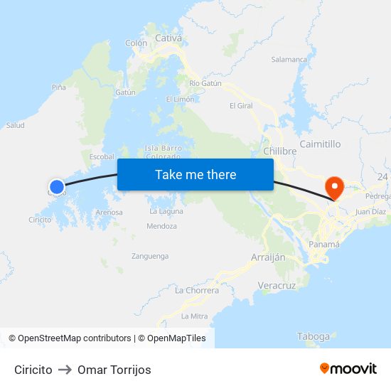 Ciricito to Omar Torrijos map
