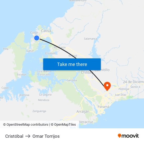 Cristóbal to Omar Torrijos map