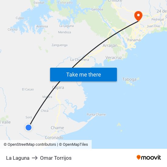 La Laguna to Omar Torrijos map