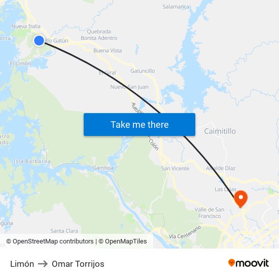Limón to Omar Torrijos map