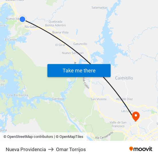 Nueva Providencia to Omar Torrijos map