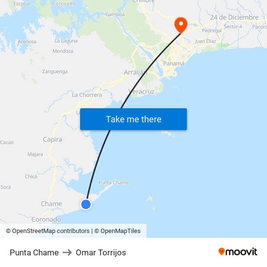 Punta Chame to Omar Torrijos map