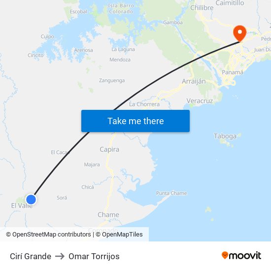 Cirí Grande to Omar Torrijos map
