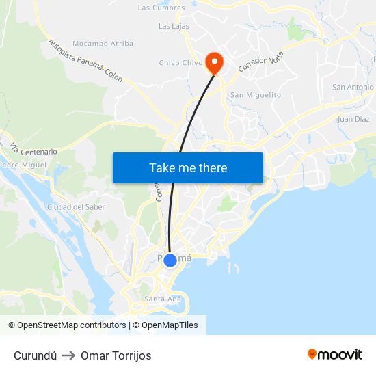 Curundú to Omar Torrijos map